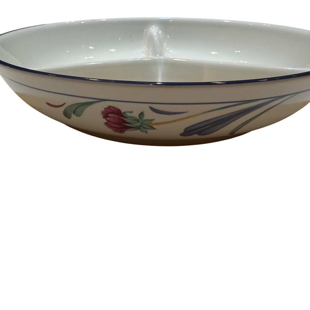 Lenox Poppies on Blue Chinastone Three Part Divided Vegetable Bowl USA